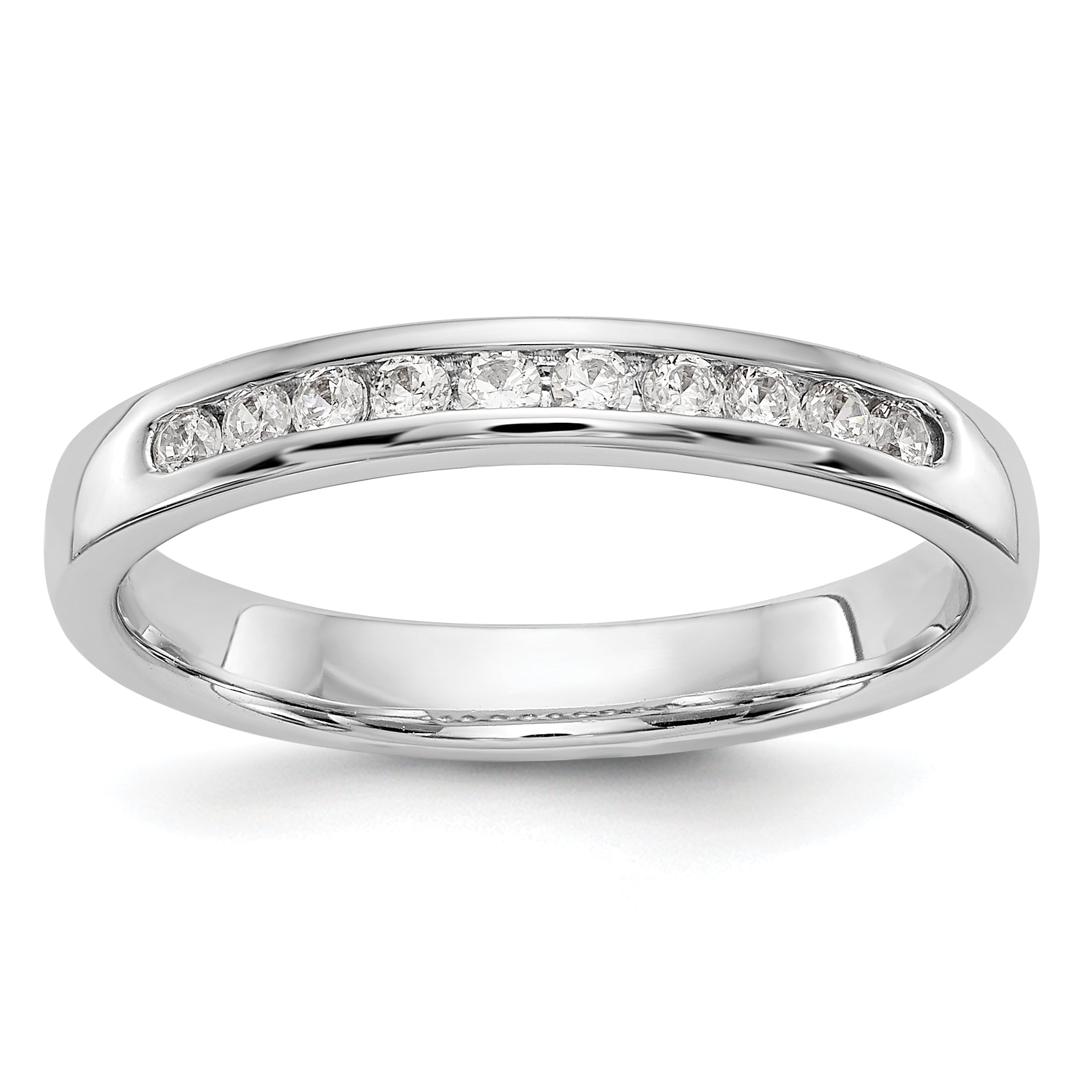 0.20ct. CZ Solid Real 14K White Gold 10-Stone Channel Wedding Band Ring