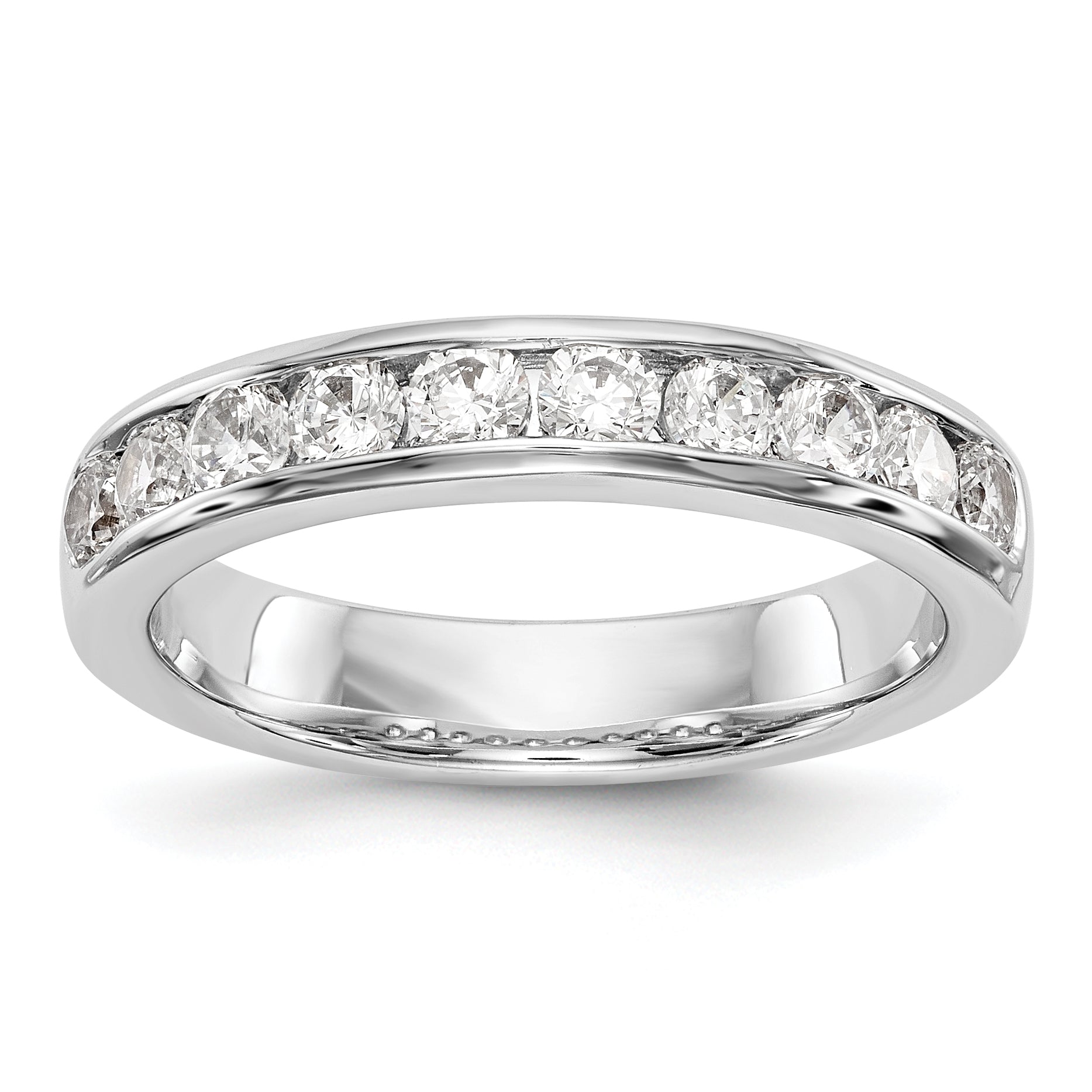 0.79ct. CZ Solid Real 14K White Gold 10-Stone Channel Wedding Band Ring