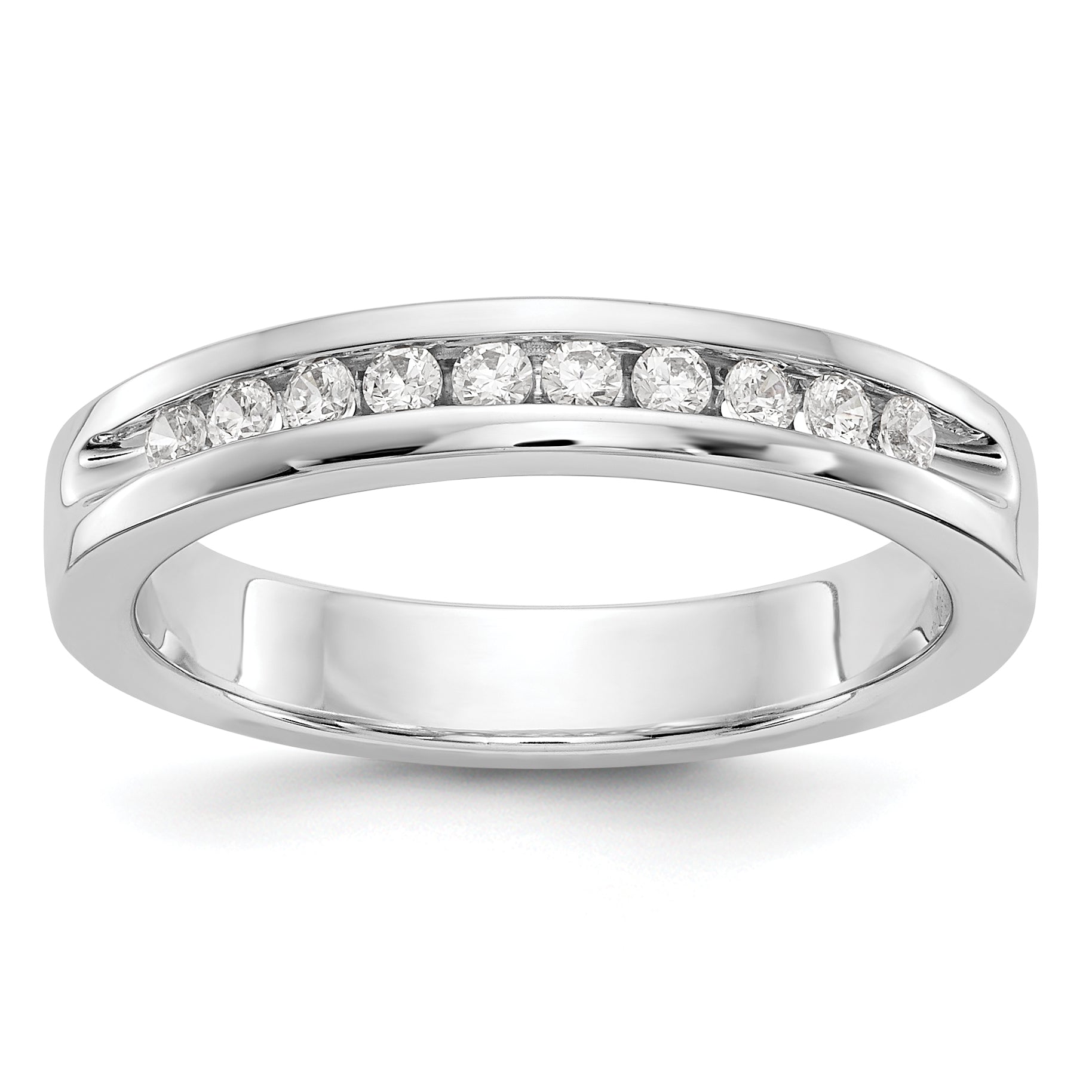 0.20ct. CZ Solid Real 14K White Gold 10-Stone Channel Wedding Band Ring