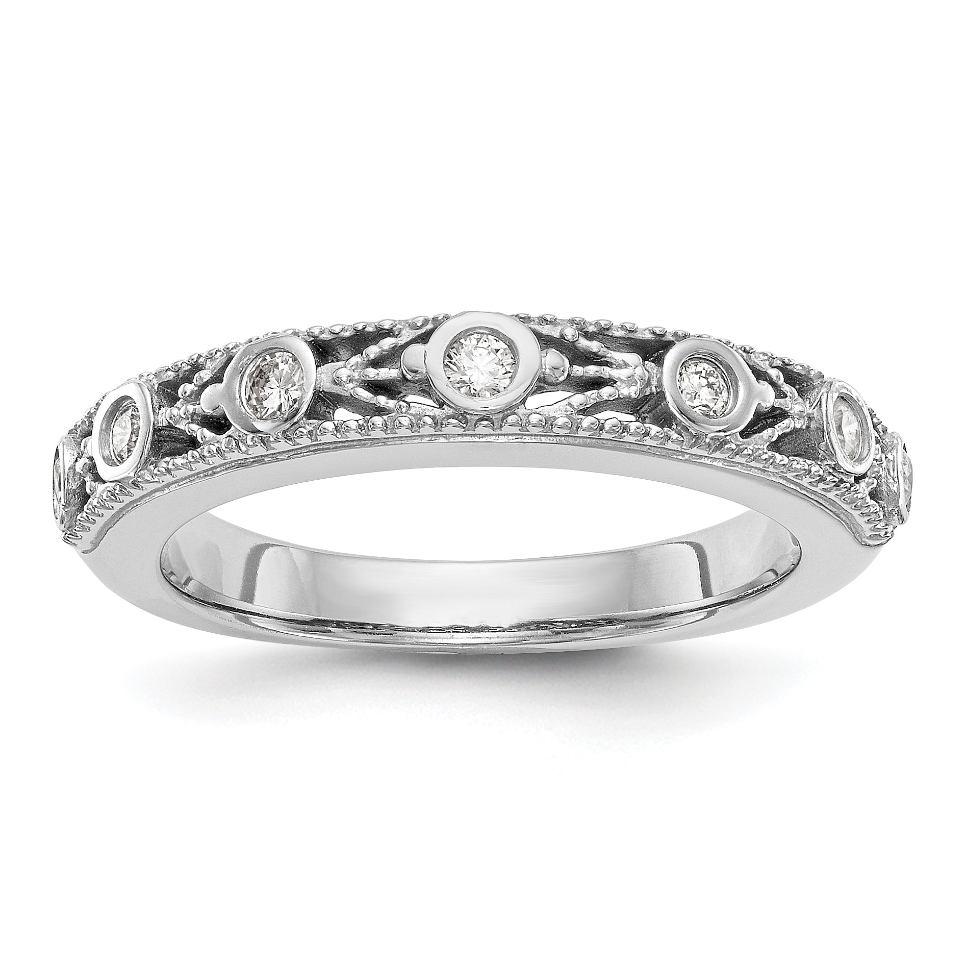 0.15ct. CZ Solid Real 14K White Gold Wedding Band Ring
