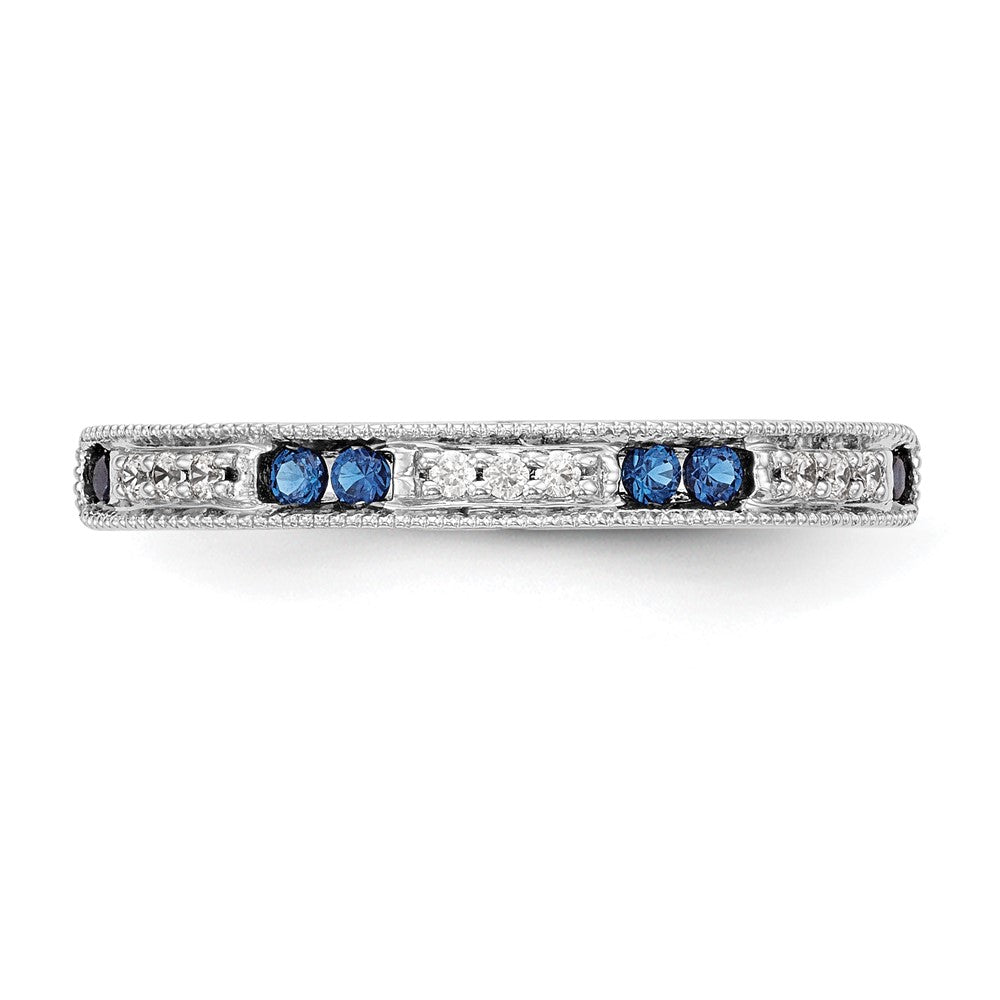 14k White Gold Real Diamond w/Sapphire Band
