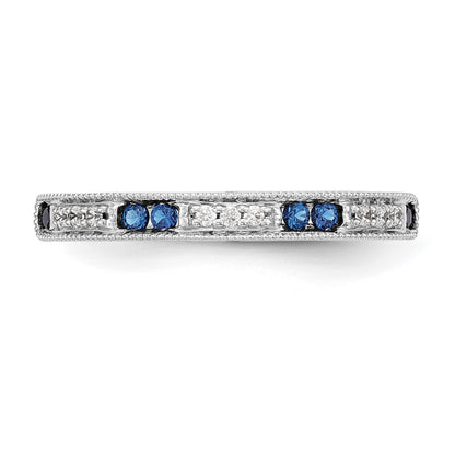 14k White Gold Real Diamond w/Sapphire Band