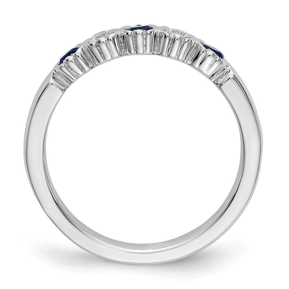 Solid 14k White Gold Simulated CZ w/Simulated Sapphire Band