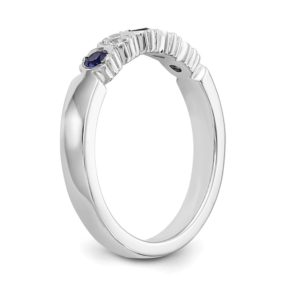 Solid 14k White Gold Simulated CZ w/Simulated Sapphire Band