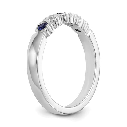Solid 14k White Gold Simulated CZ w/Simulated Sapphire Band