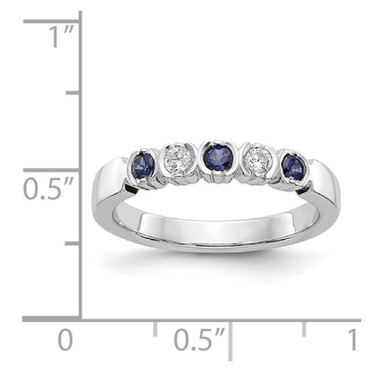 Solid 14k White Gold Simulated CZ w/Simulated Sapphire Band