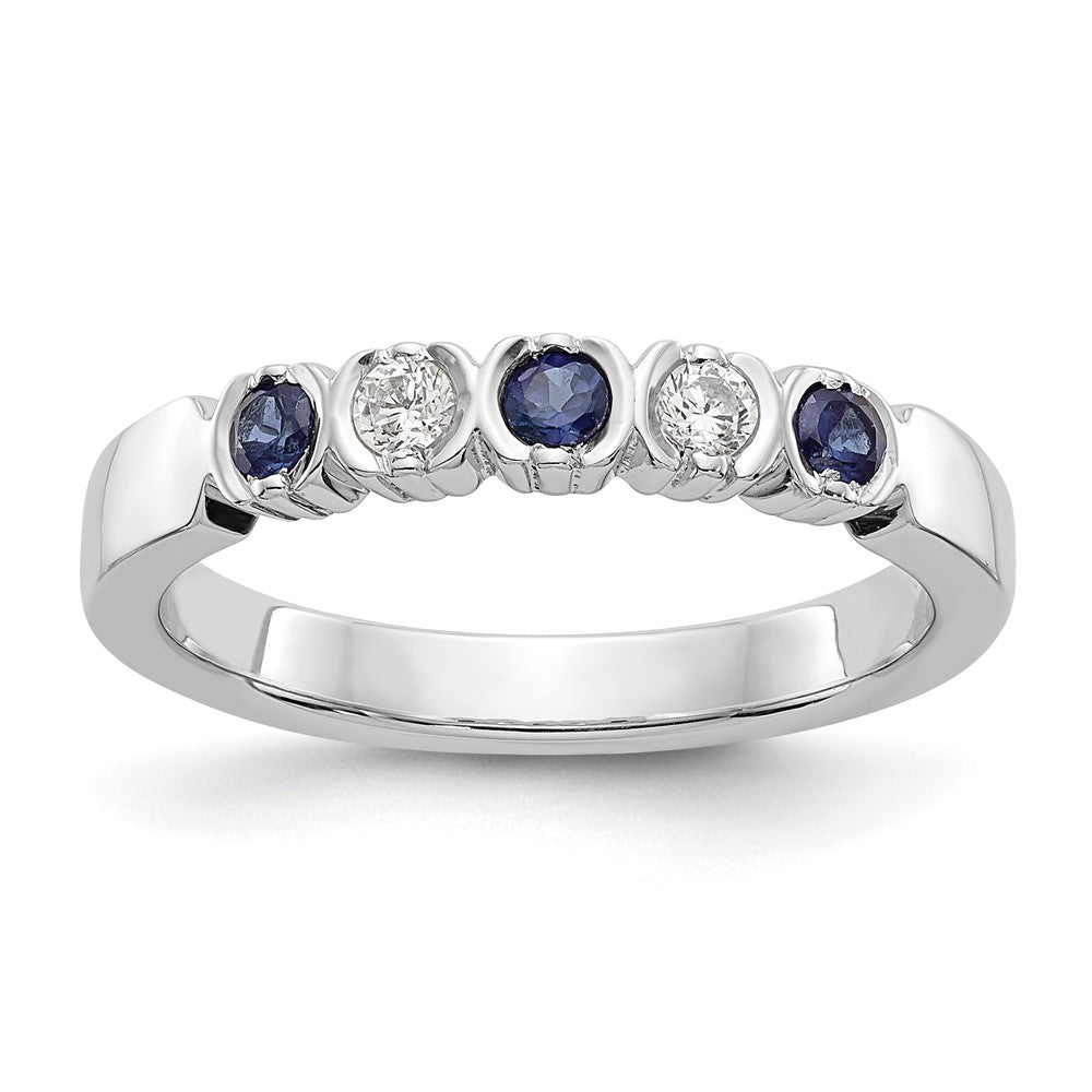 Solid 14k White Gold Simulated CZ w/Simulated Sapphire Band