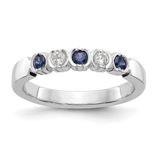 Solid 14k White Gold Simulated CZ w/Simulated Sapphire Band