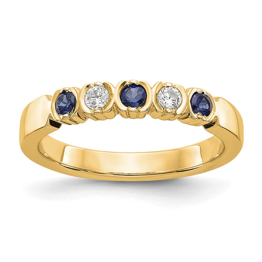 Solid 14k Yellow Gold Simulated CZ w/Simulated Sapphire Band