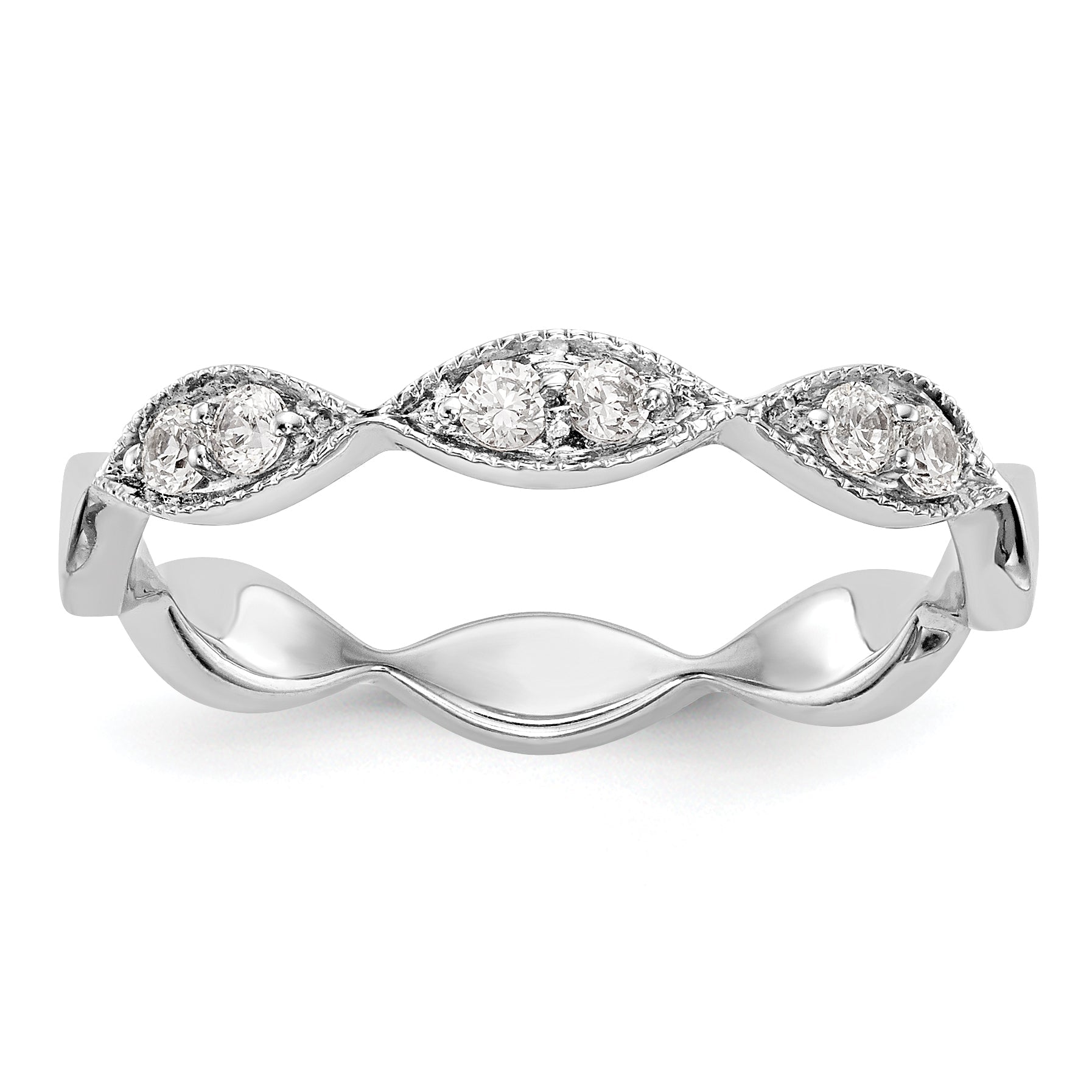 0.18ct. CZ Solid Real 14K White Gold Wedding Band Ring