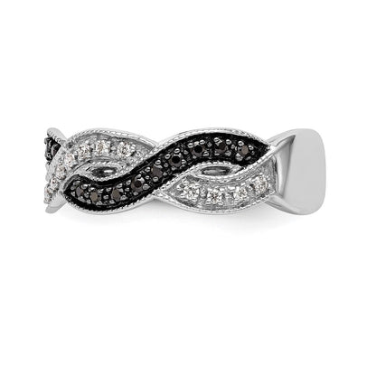14K White Gold Black & White Real Diamond Band