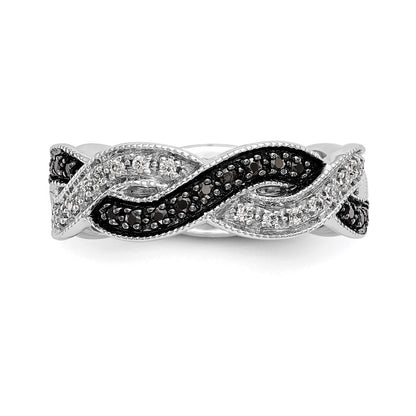 14K White Gold Black & White Real Diamond Band