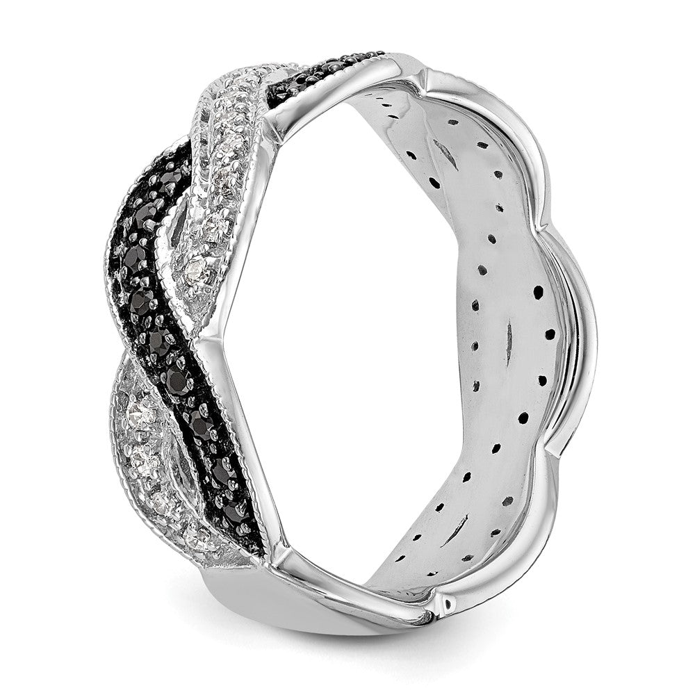 14K White Gold Black & White Real Diamond Band