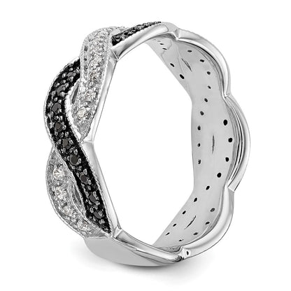 14K White Gold Black & White Real Diamond Band