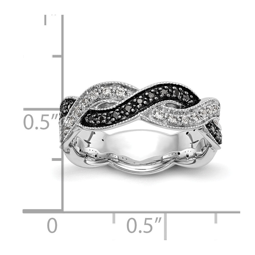 14K White Gold Black & White Real Diamond Band