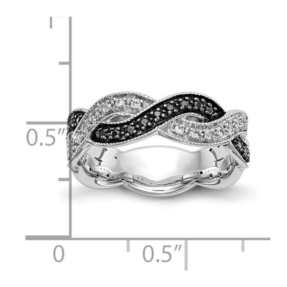 14K White Gold Black & White Real Diamond Band