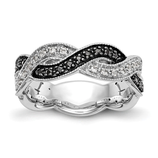 14K White Gold Black & White Real Diamond Band