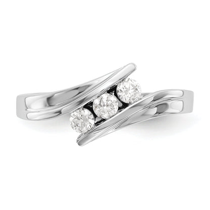 0.33ct. CZ Solid Real 14K White Gold 3-Stone Wedding Band Ring