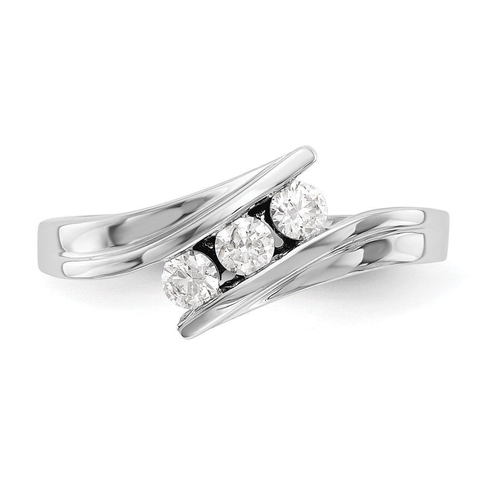 14K White Gold 3-Stone Real Diamond Band