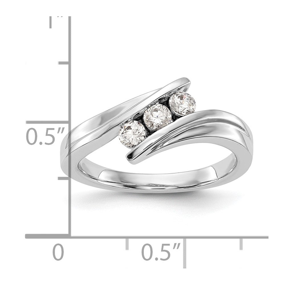 14K White Gold 3-Stone Real Diamond Band