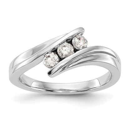 0.33ct. CZ Solid Real 14K White Gold 3-Stone Wedding Band Ring