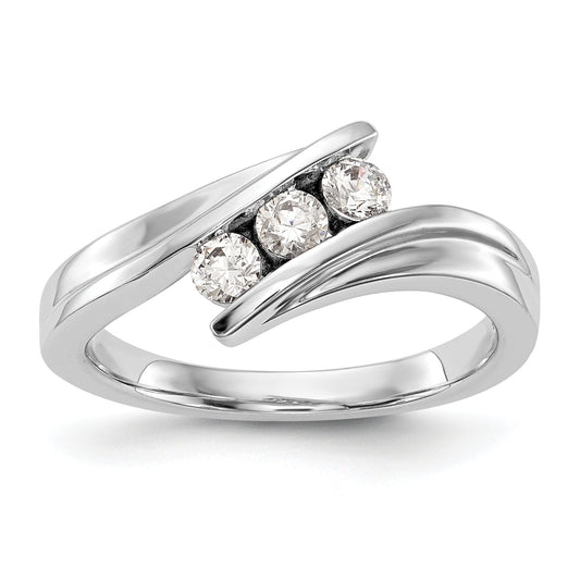 0.33ct. CZ Solid Real 14K White Gold 3-Stone Wedding Band Ring