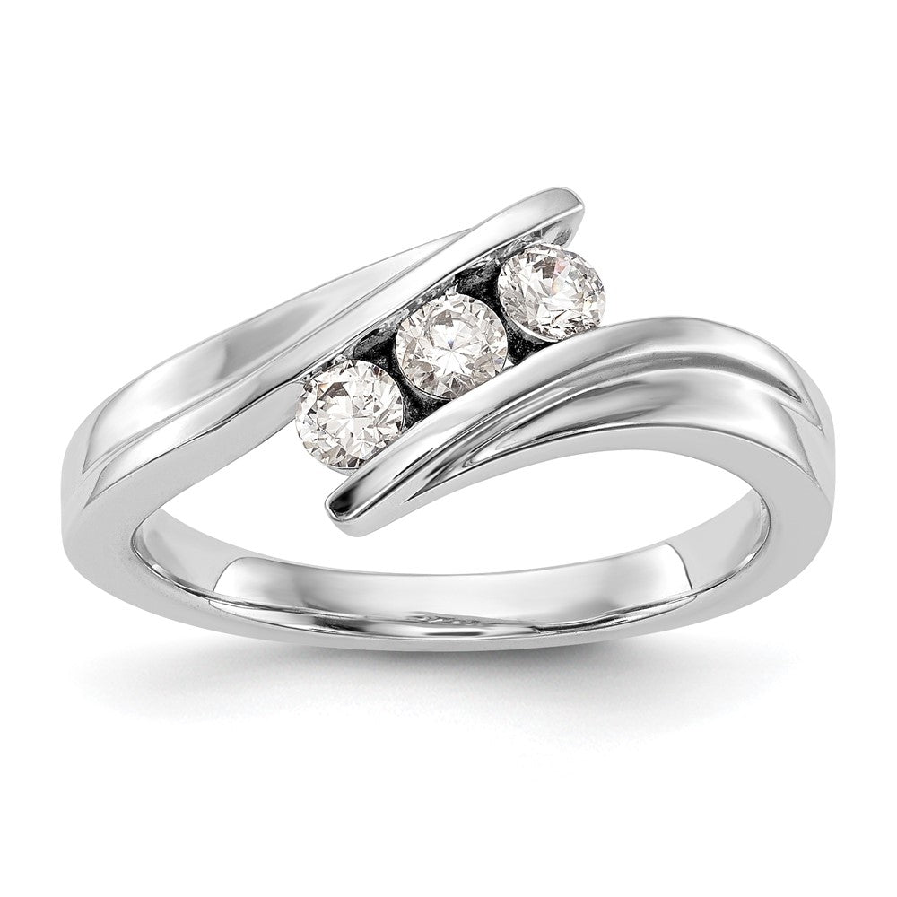14K White Gold 3-Stone Real Diamond Band