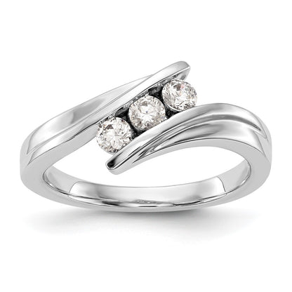 14K White Gold 3-Stone Real Diamond Band