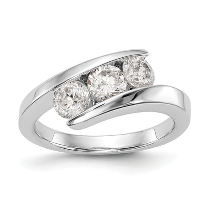 1.00ct. CZ Solid Real 14K White Gold 3-Stone Wedding Band Ring