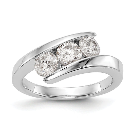 1.00ct. CZ Solid Real 14K White Gold 3-Stone Wedding Band Ring