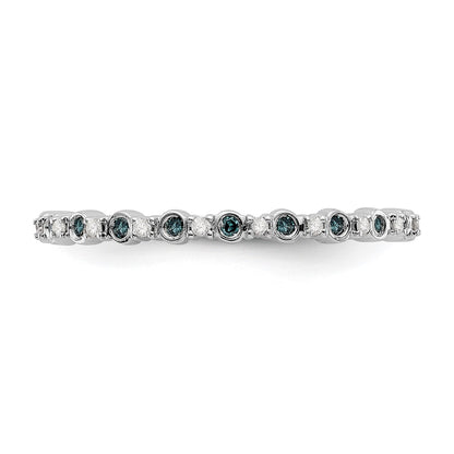 14k White Gold Blue & White Real Diamond Band