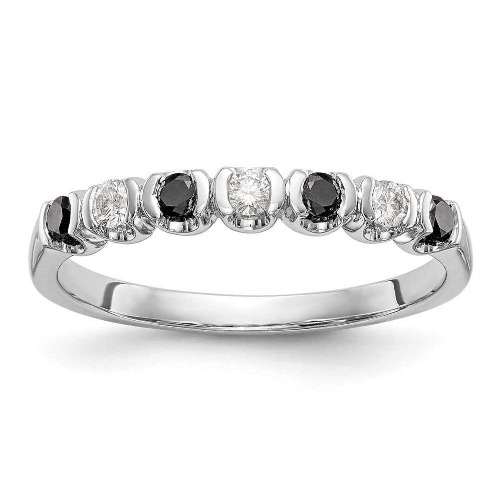 14K White Gold Black & White Real Diamond Band