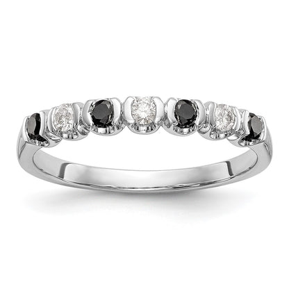 14K White Gold Black & White Real Diamond Band