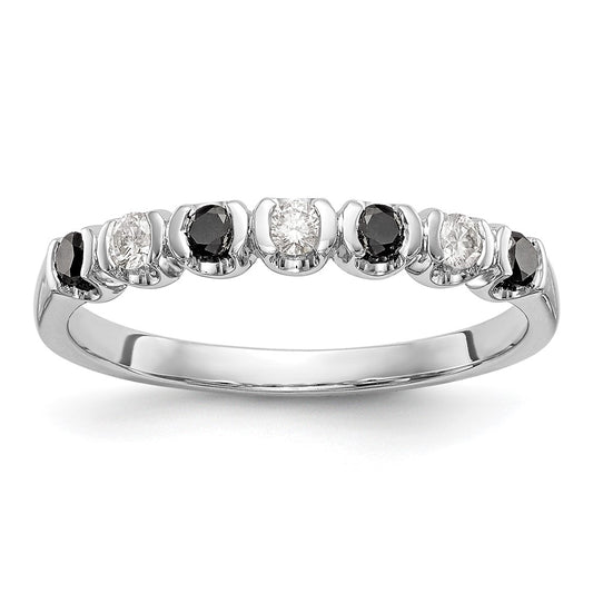 14K White Gold Black & White Real Diamond Band