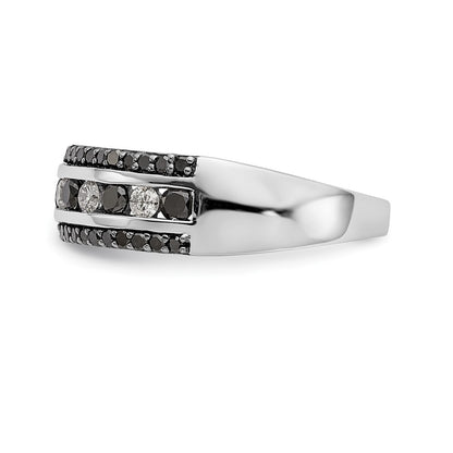 14k White Gold Black & White Real Diamond Band