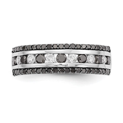 14k White Gold Black & White Real Diamond Band