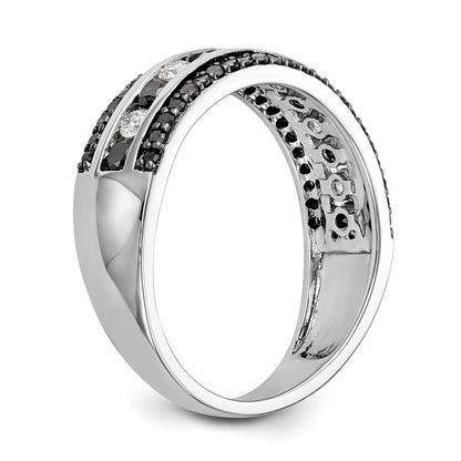 14k White Gold Black & White Real Diamond Band