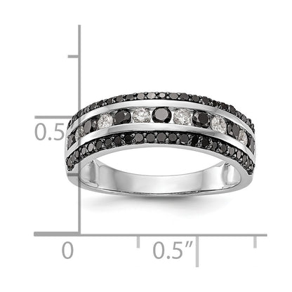 14k White Gold Black & White Real Diamond Band