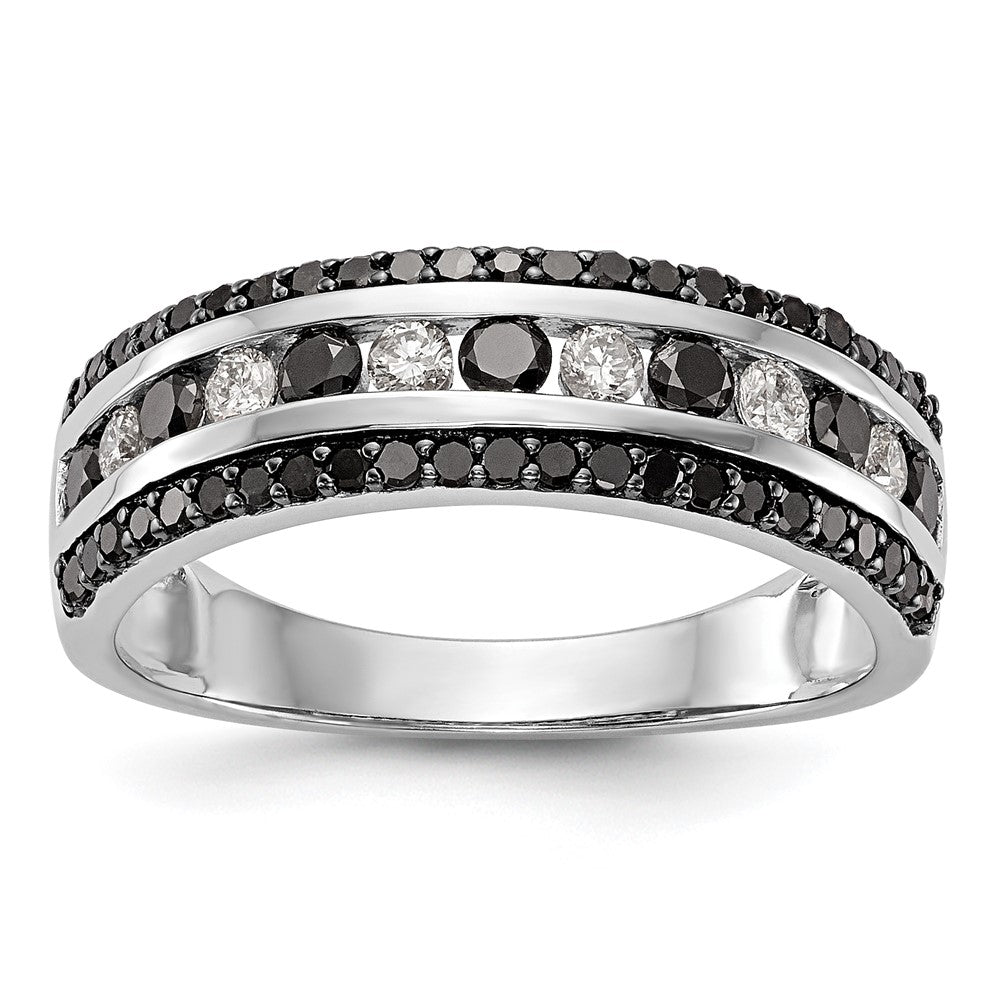 14k White Gold Black & White Real Diamond Band