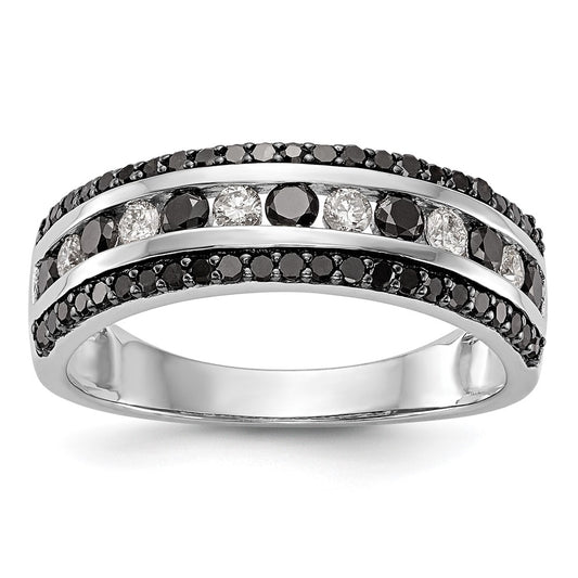 14k White Gold Black & White Real Diamond Band