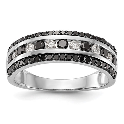 14k White Gold Black & White Real Diamond Band