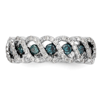 14k White Gold Blue & White Real Diamond Band
