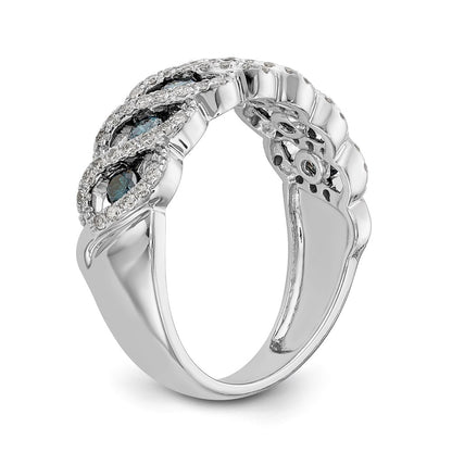 14k White Gold Blue & White Real Diamond Band