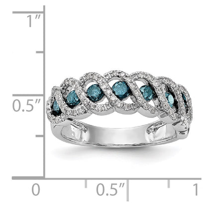 14k White Gold Blue & White Real Diamond Band