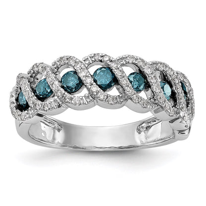 14k White Gold Blue & White Real Diamond Band