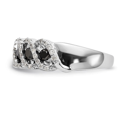 14k White Gold Black & White Real Diamond Band