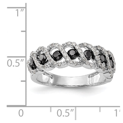 14k White Gold Black & White Real Diamond Band