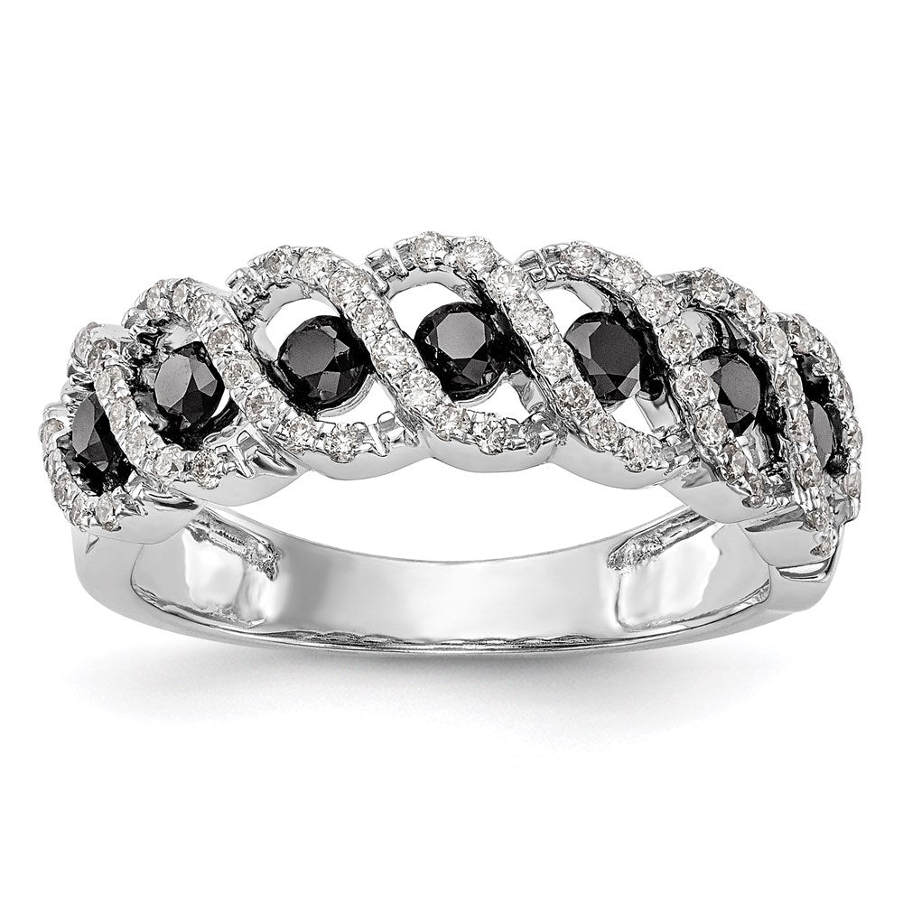 14k White Gold Black & White Real Diamond Band
