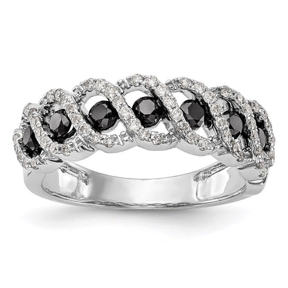 14k White Gold Black & White Real Diamond Band