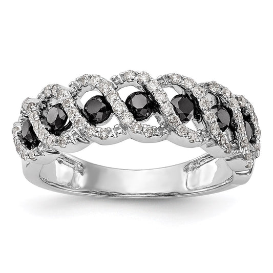 14k White Gold Black & White Real Diamond Band